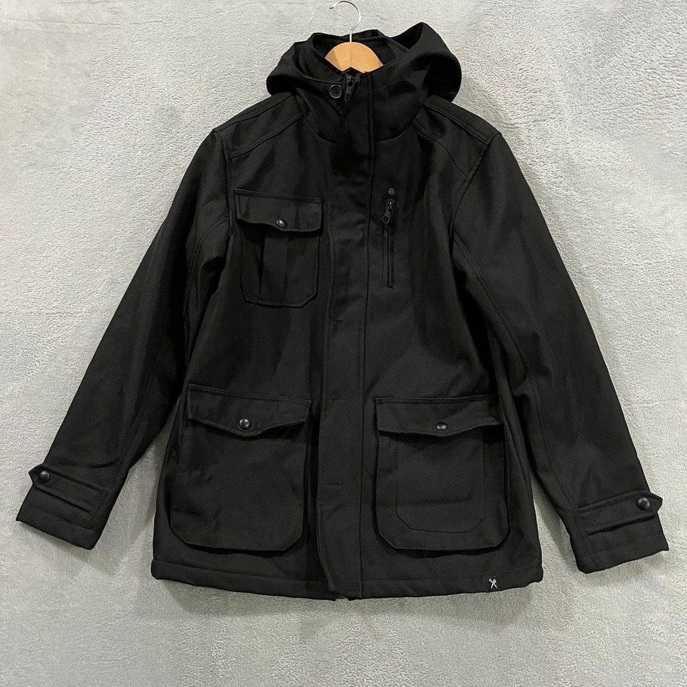 Marc Ecko Cut & Sew Utility Hooded Jacket Black Military  Pockets Men Medium Y2K